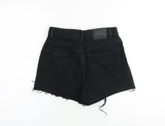 Pull&Bear Womens Black 100% Cotton Mom Shorts Size 6 Regular Zip