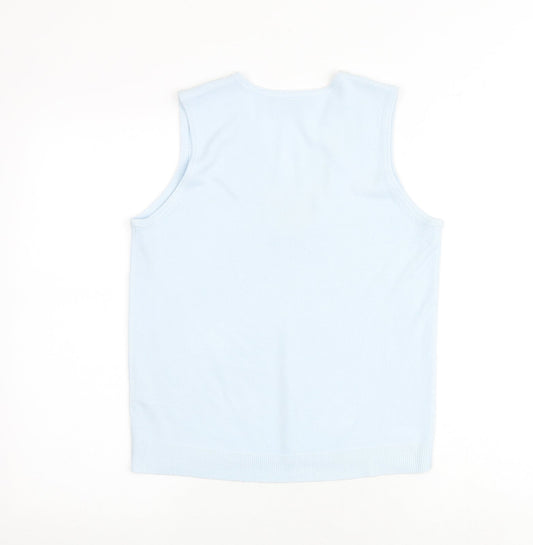 BHS Womens Blue V-Neck Acrylic Pullover Jumper Size 12 - Lace Detail