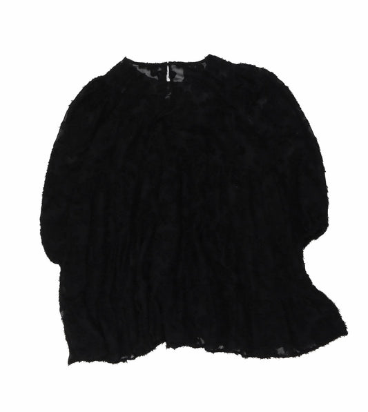 Zara Womens Black Polyester A-Line Size S Round Neck Button