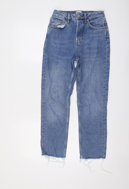 Additional front view of BDG women’s blue cotton straight jeans, size UK 27, in, 25-inch leg regular button