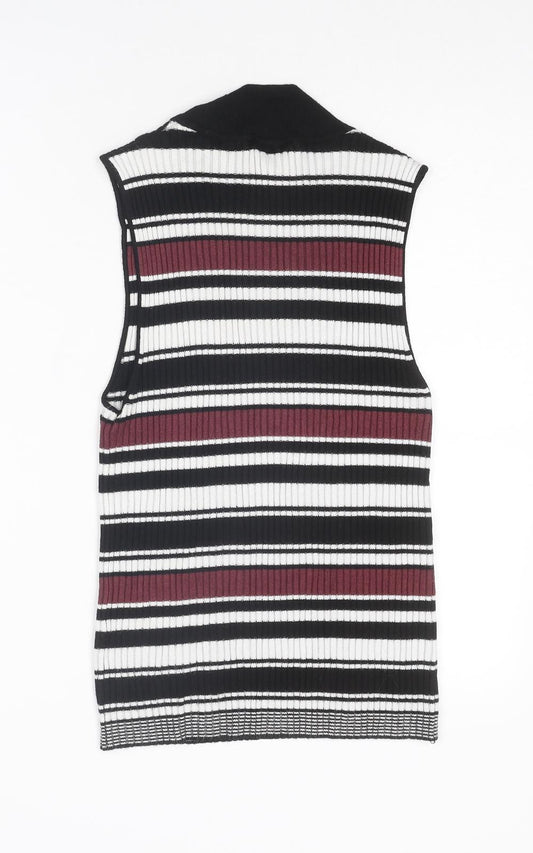 Miss Selfridge Womens Multicoloured Mock Neck Striped Viscose Pullover Jumper Size 12 - Ribbed