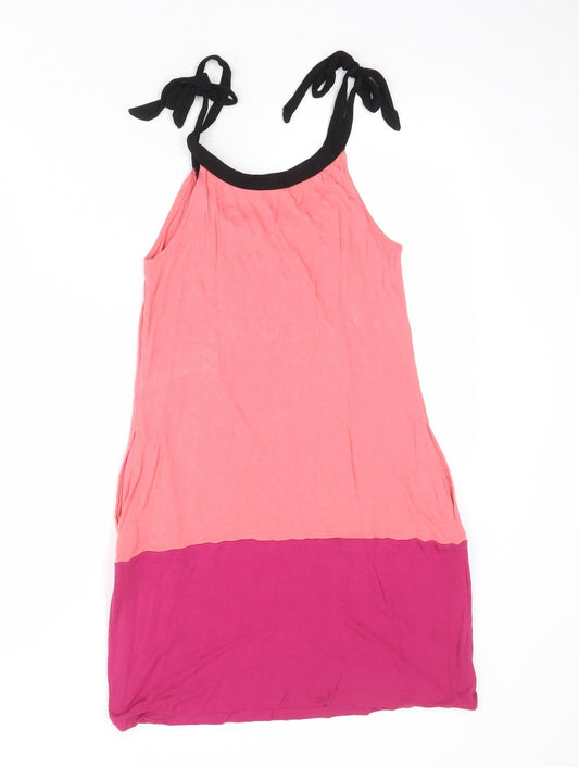 Gap Womens Pink Colourblock Viscose Slip Dress Size S Scoop Neck Tie - Tie Shoulder Detail