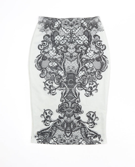 Boohoo Womens Grey Geometric Polyester Straight & Pencil Skirt Size 8