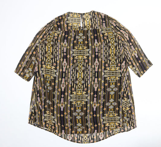 H&M Womens Multicoloured Geometric Polyester A-Line Size 14 Boat Neck Button