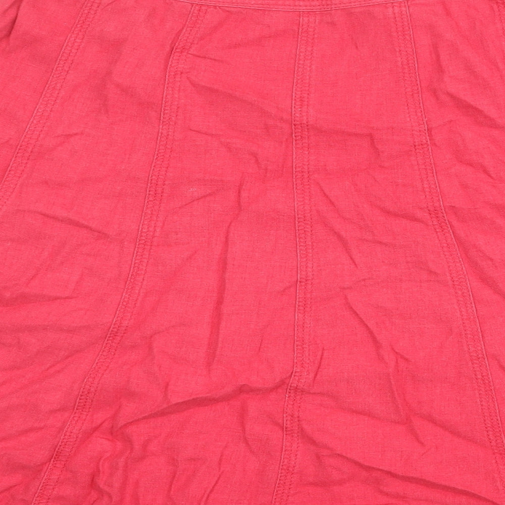 John Lewis Womens Red Linen Swing Skirt Size 14 Zip