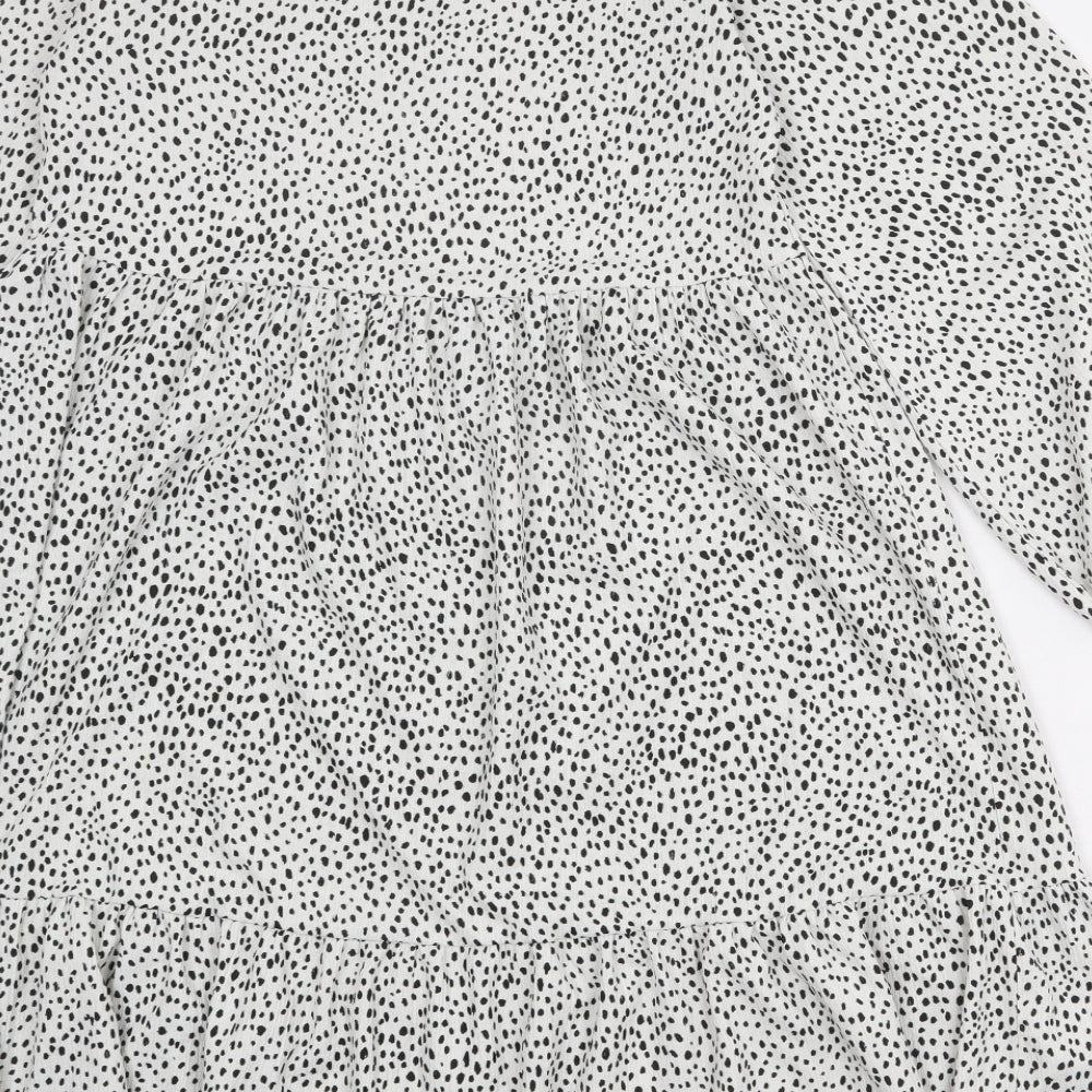 NEXT Womens White Animal Print Polyester A-Line Size 6 Round Neck Button