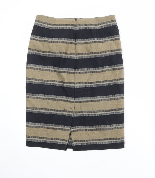 Marks and Spencer Womens Brown Striped Polyester Straight & Pencil Skirt Size 8 Zip