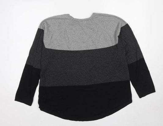 Jeanne Pierre Womens Multicoloured Round Neck Cotton Pullover Jumper Size L - Colourblock