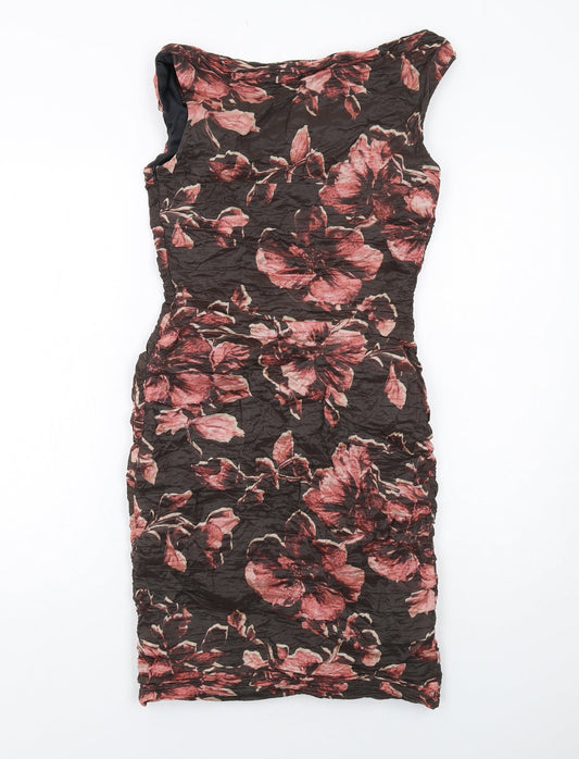 Phase Eight Womens Brown Floral Polyester Shift Size 10 Boat Neck Zip