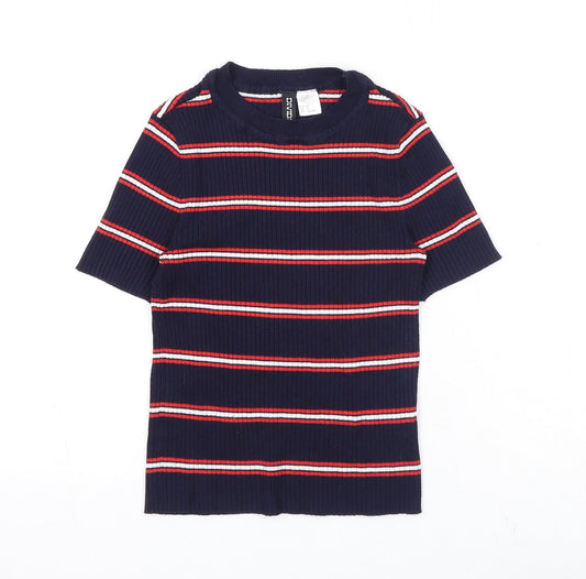 Womens UK Size XS Divided by H&M Blue Basic T-Shirt