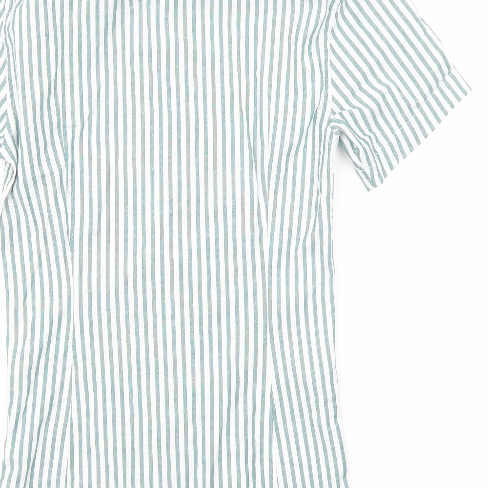 River Island Mens Green Striped Cotton Button-Up Size XS Collared Button