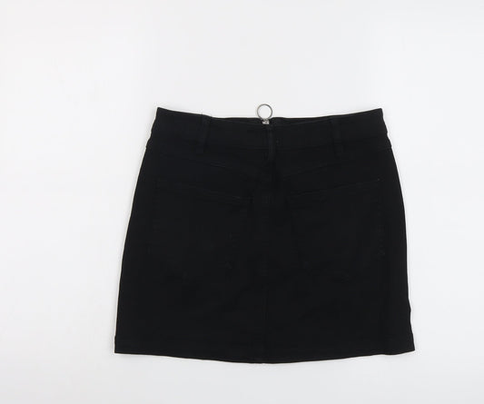 Pull&Bear Womens Black Cotton Mini Skirt Size M Zip
