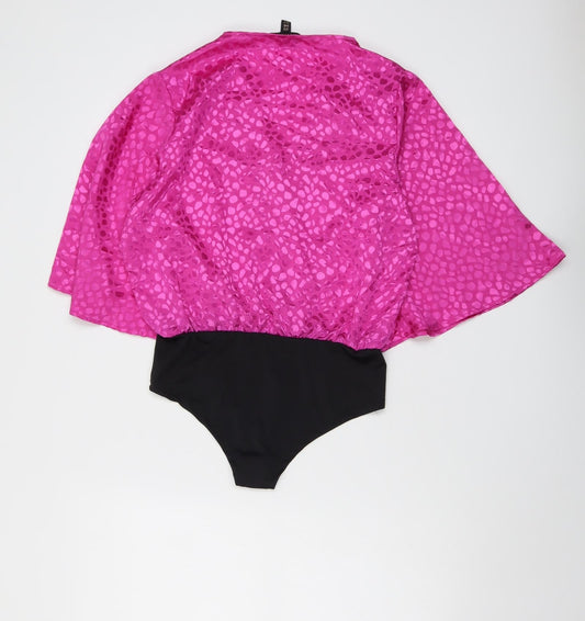 QED London Womens Pink Geometric Polyester Bodysuit One-Piece Size 12 Snap