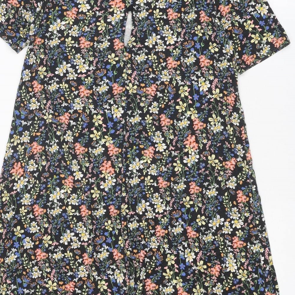 Pull&Bear Womens Multicoloured Floral Viscose T-Shirt Dress Size S Round Neck Button