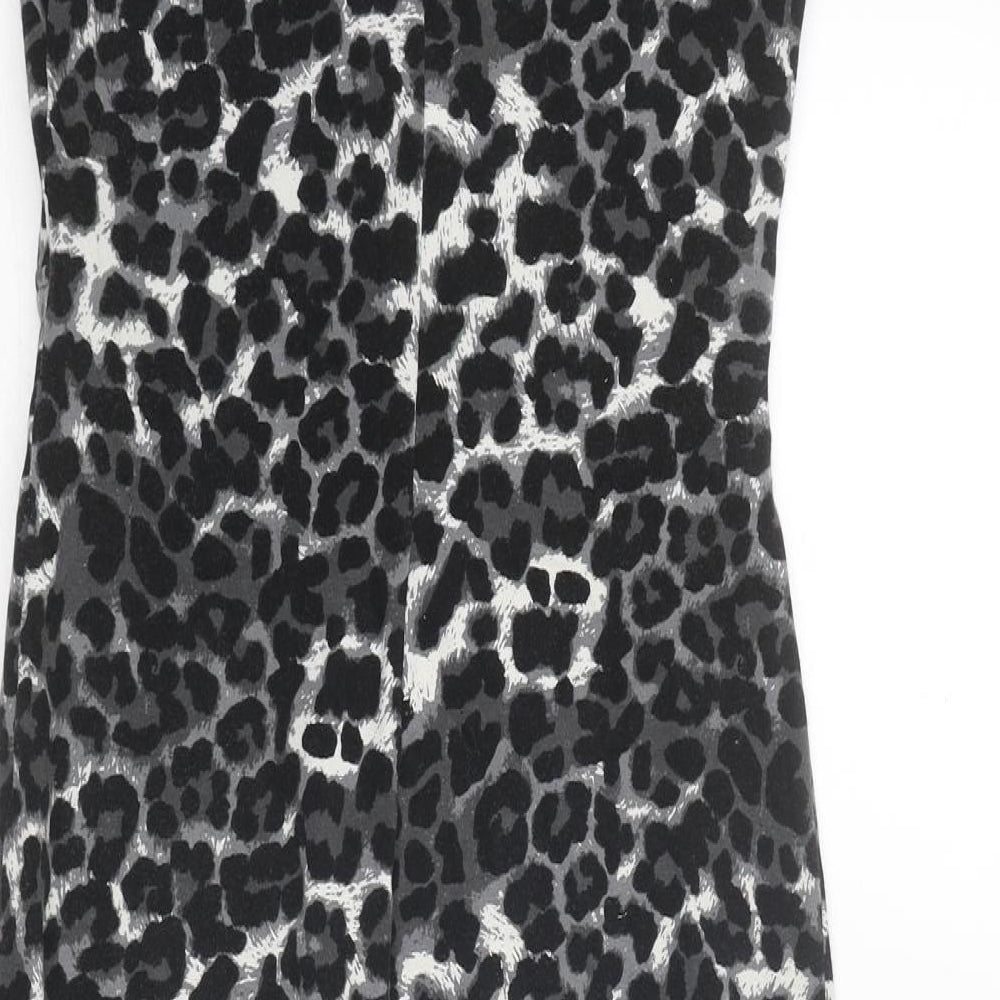 FOREVER 21 Womens Grey Animal Print Polyester Bodycon Size M V-Neck Pullover - Leopard pattern
