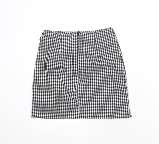 H&M Womens Multicoloured Check Viscose A-Line Skirt Size 8 Zip