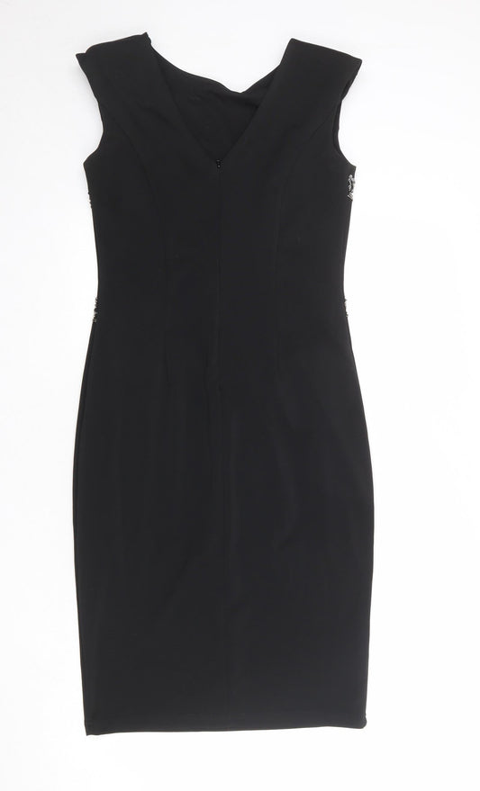 Little Mistress Womens Black Polyester Shift Size 12 Round Neck Zip