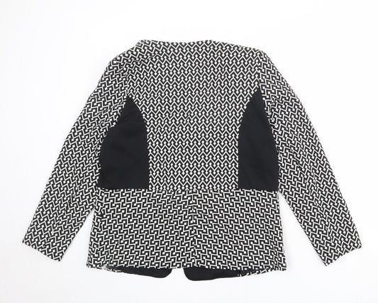 Klass Womens Black Geometric Jacket Blazer Size 14 Button