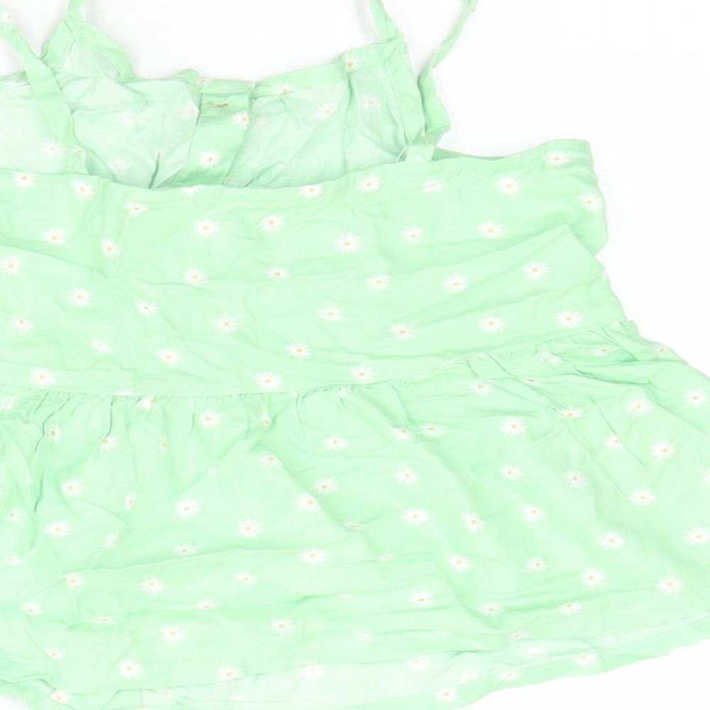 H&M Girls Green Floral Polyester Camisole Tank Size 8-9 Years Square Neck Button