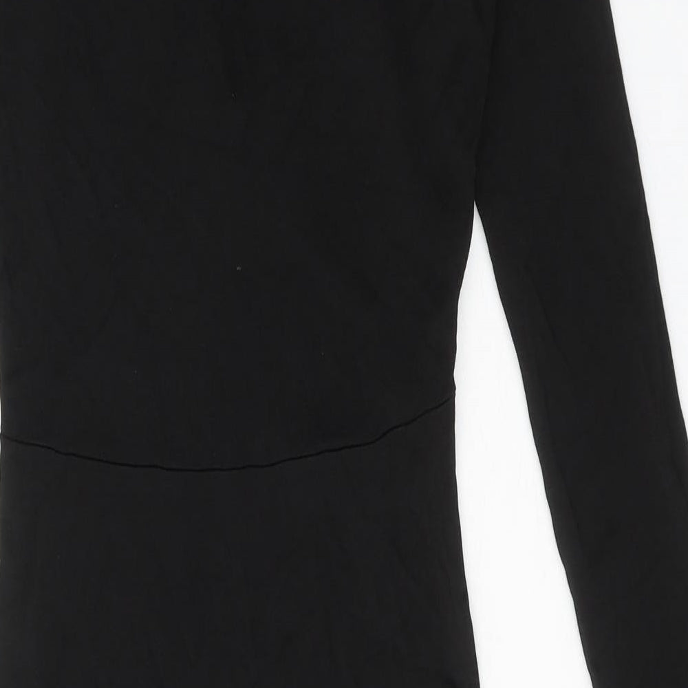 H&M Womens Black Viscose Bodycon Size S V-Neck Pullover