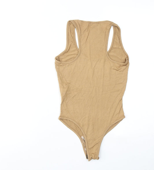 PRETTYLITTLETHING Womens Brown Viscose Bodysuit One-Piece Size 6 Snap