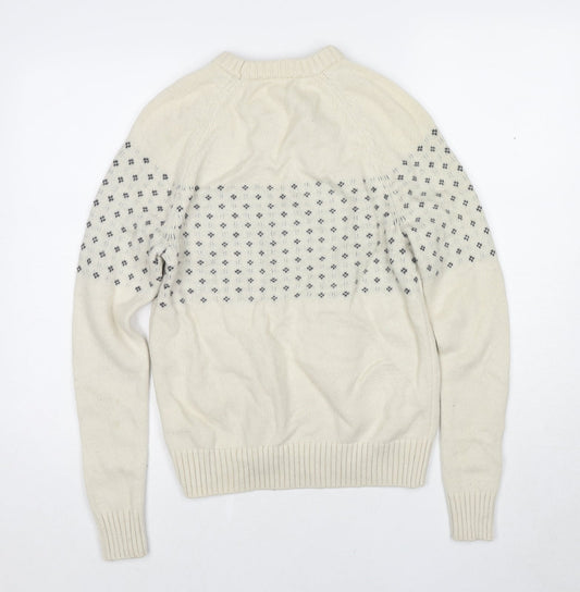 Gap Womens Ivory Round Neck Geometric Wool Pullover Jumper Size XS