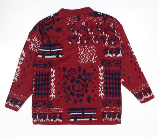 Kaleidoscope Womens Red Round Neck Geometric Acrylic Pullover Jumper Size 12