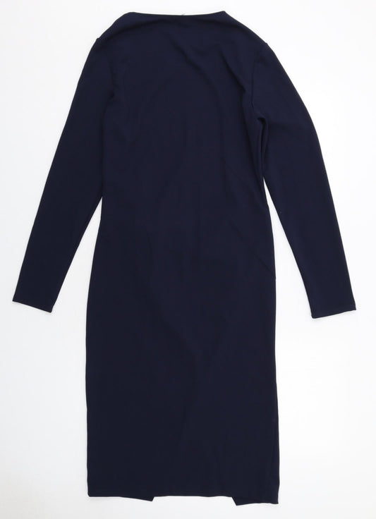 PRETTYLITTLETHING Womens Blue Polyester A-Line Size 14 V-Neck Pullover