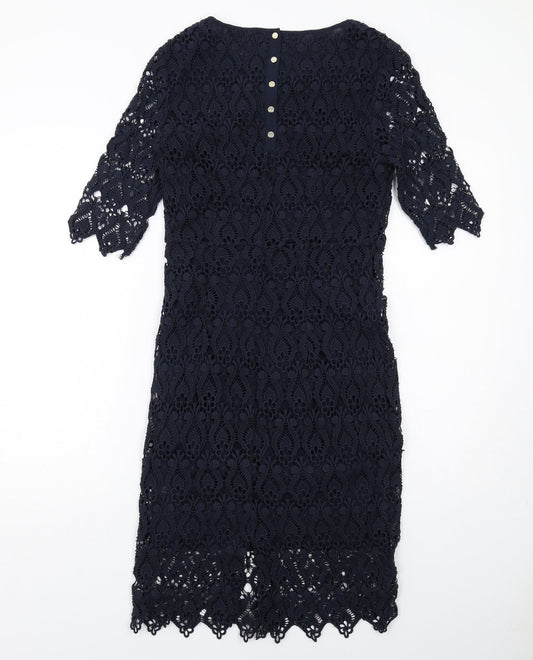 La Redoute Womens Blue Geometric Cotton Shift Size 8 Round Neck Zip