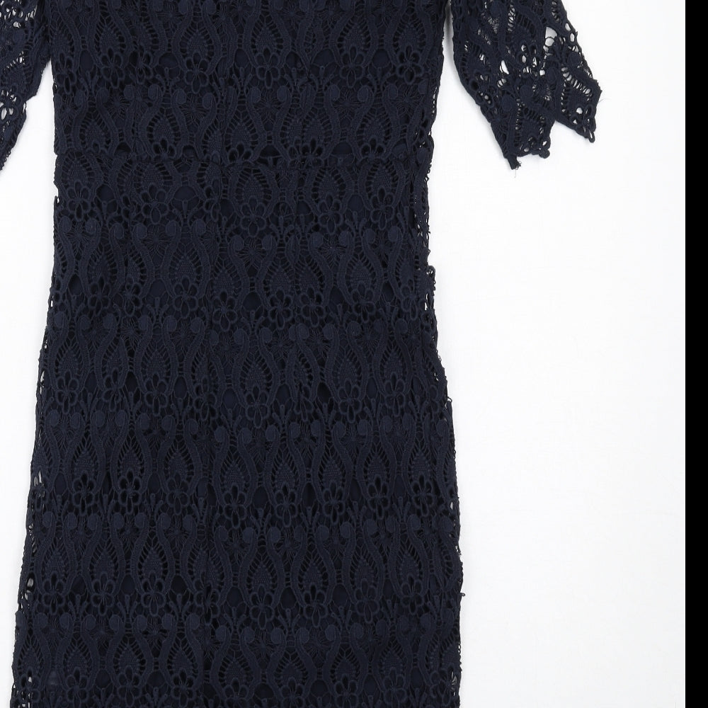 La Redoute Womens Blue Geometric Cotton Shift Size 8 Round Neck Zip