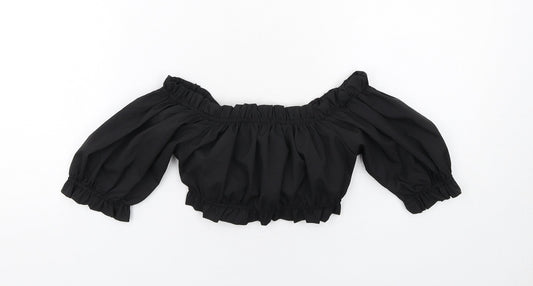 Womens UK Size 10 PRETTYLITTLETHING Black Cropped Blouse