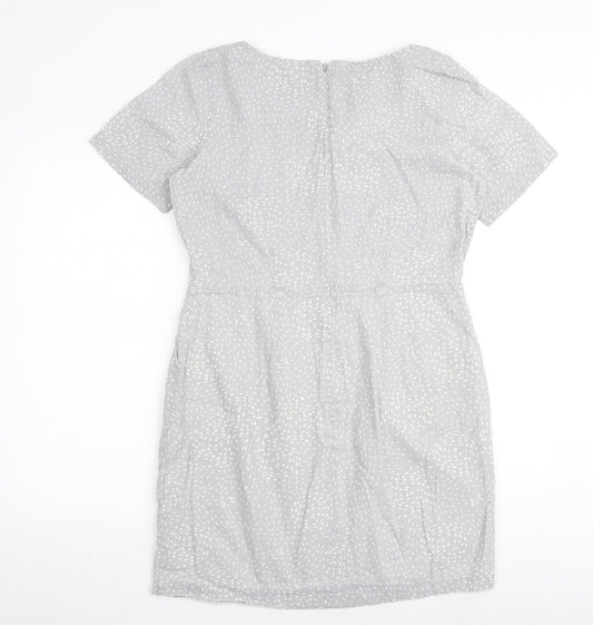 People Tree Womens Grey Geometric 100% Cotton Shift Size 14 Round Neck Zip