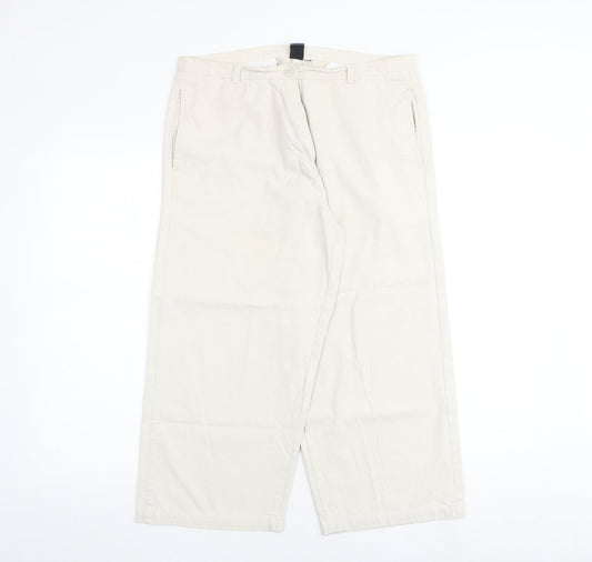 Additional front view of Originals women’s beige cotton trousers, size UK 14, regular zip