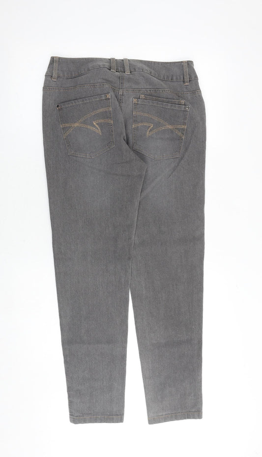 NEXT Womens Grey Cotton Boyfriend Jeans Size 10 Regular Zip