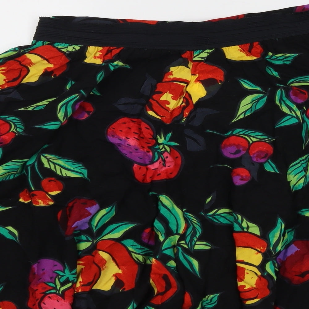 Marks and Spencer Womens Black Geometric Viscose Skater Skirt Size 12 - Fruit Pattern