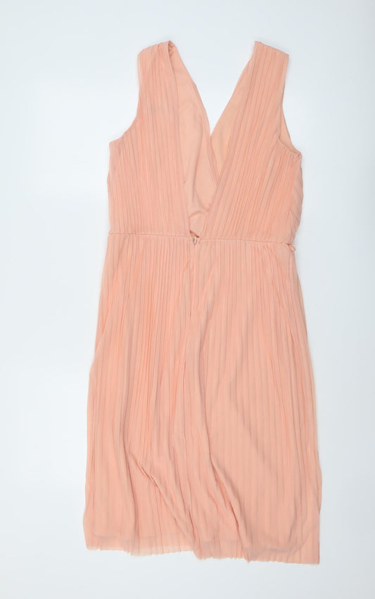 Miss Selfridge Womens Pink Polyester Fit & Flare Size 12 V-Neck Zip