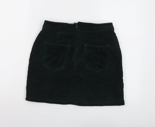 Dorothy Perkins Womens Green Cotton A-Line Skirt Size 10 Zip