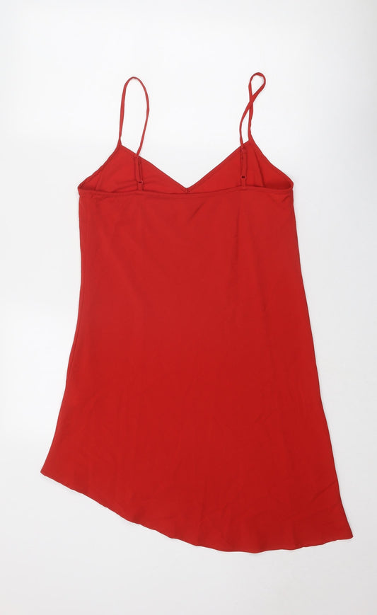 Debenhams Womens Red Polyester Slip Dress Size 12 V-Neck Pullover