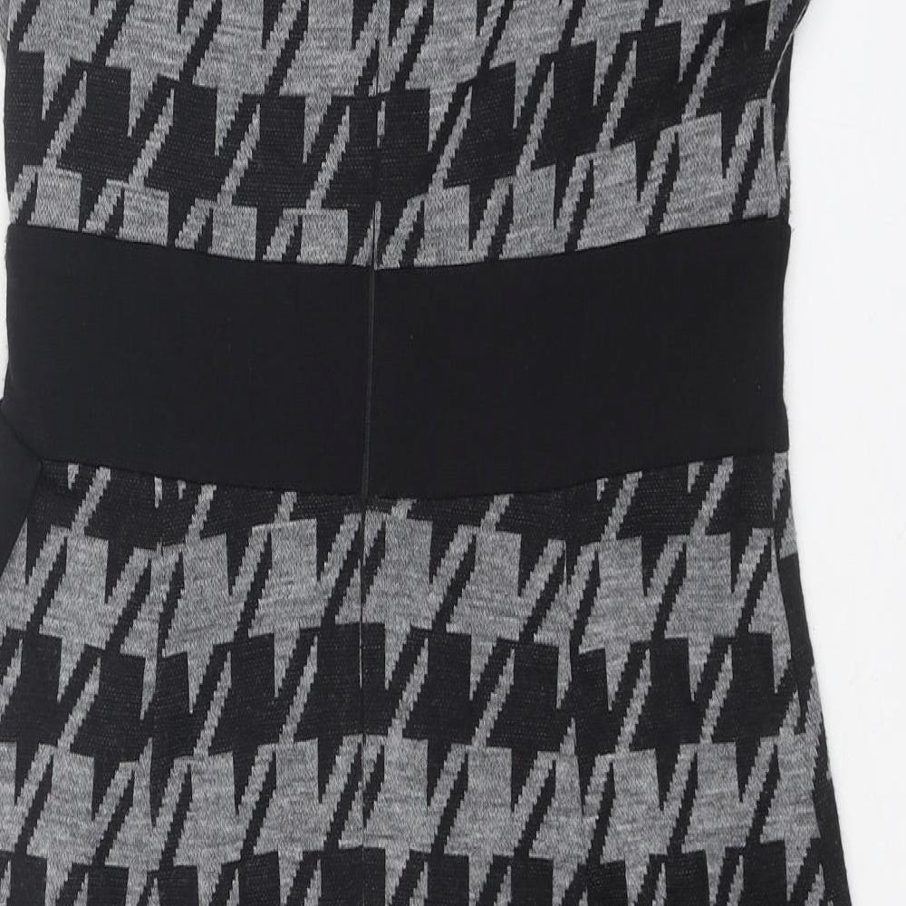 Per Una Womens Grey Houndstooth Acrylic Shift Size 12 Round Neck Zip