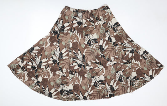 Marks and Spencer Womens Brown Geometric Polyester Swing Skirt Size 10 Zip - Leaf pattern