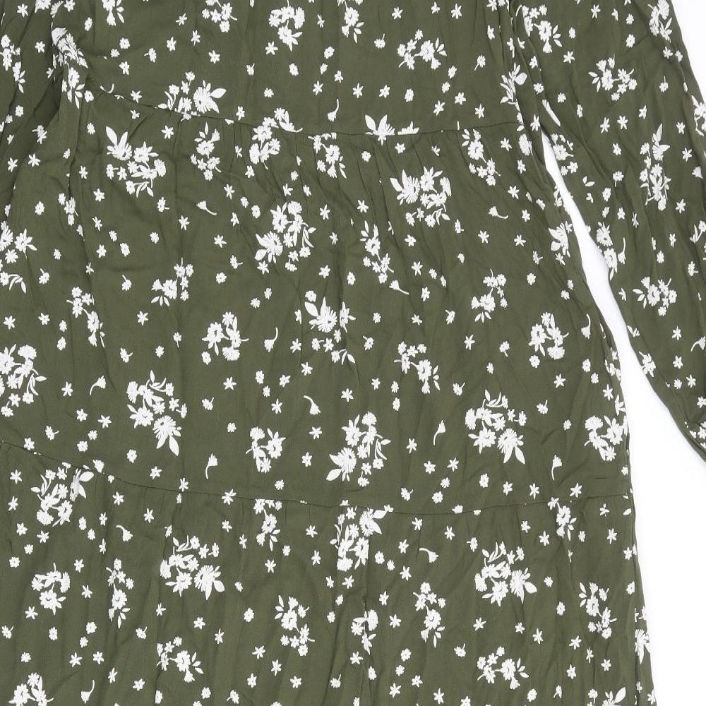 Marks and Spencer Womens Green Floral Viscose Maxi Size 12 Round Neck Tie