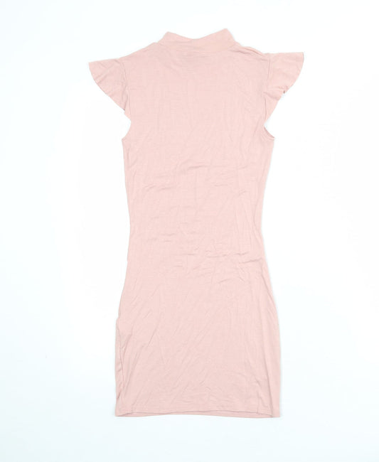 PRETTYLITTLETHING Womens Pink Viscose Bodycon Size 8 Mock Neck Pullover