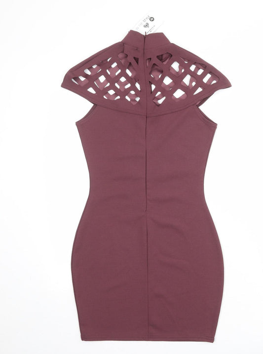 In the Style Womens Purple Polyester Bodycon Size 10 Round Neck Zip