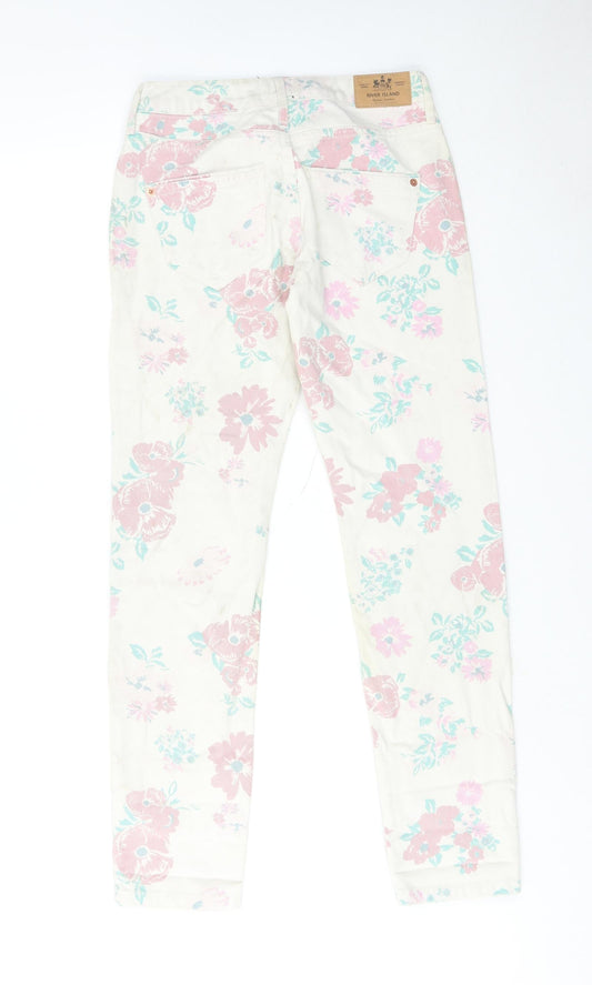 River Island Womens Multicoloured Floral Cotton Straight Jeans Size 6 Regular Zip