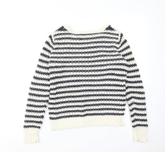 Gap Womens Ivory Round Neck Striped Cotton Pullover Jumper Size XS