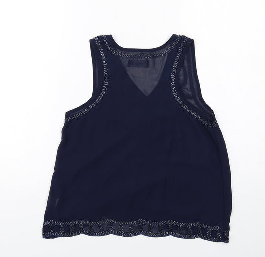 Dainty Womens Blue Polyester Basic Tank Size S V-Neck