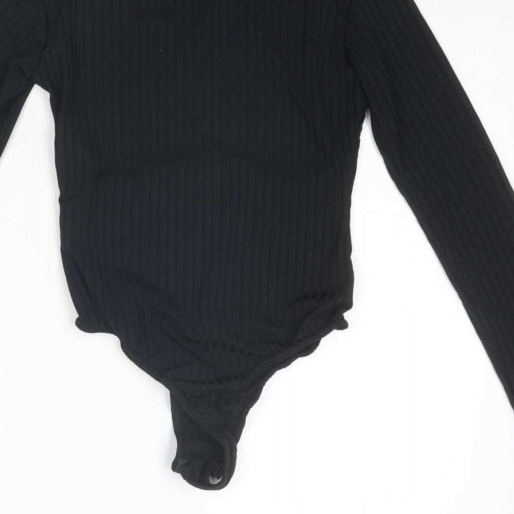 PRETTYLITTLETHING Womens Black Polyester Bodysuit One-Piece Size 6 Snap