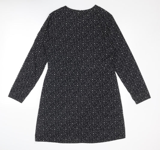 NEXT Womens Black Geometric Polyester T-Shirt Dress Size 12 Round Neck Zip - Star Print
