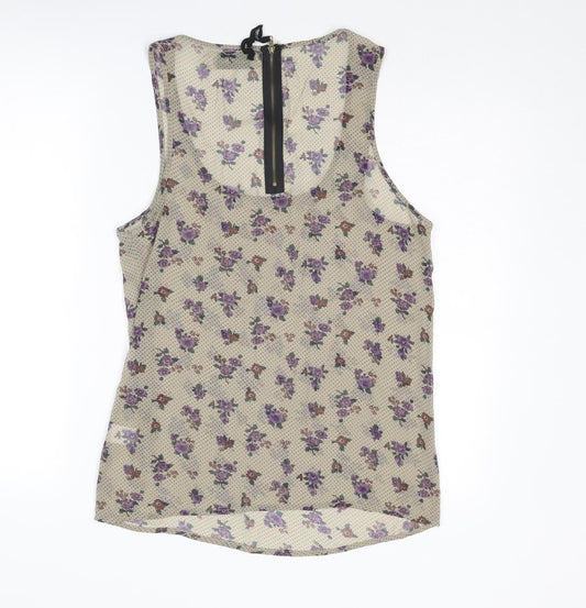 Womens UK Size 14 Hearts & Bows Beige Basic Tank