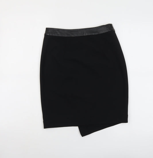 H&M Womens Black Polyester A-Line Skirt Size 6 Snap